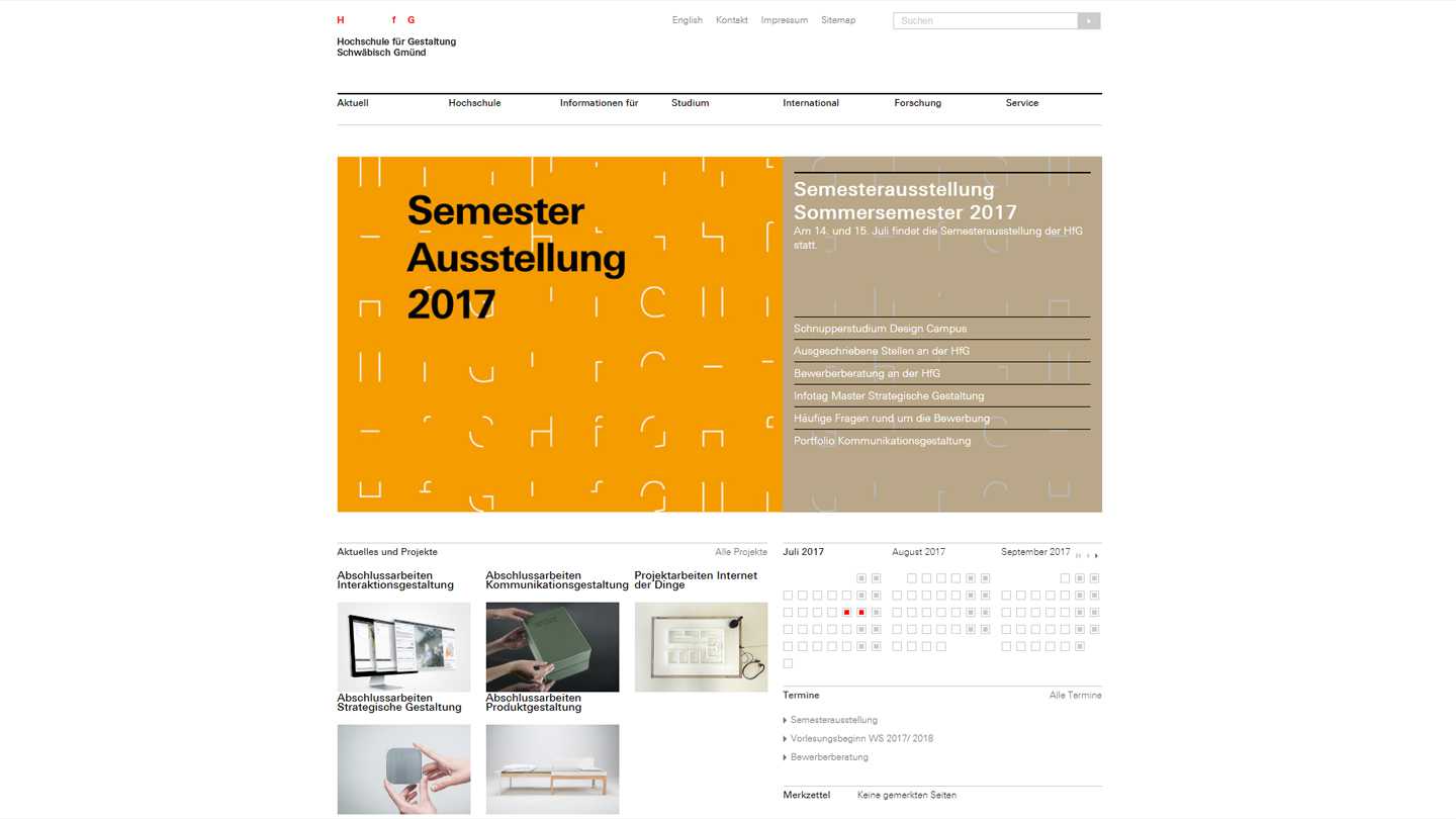Hochschule für Gestaltung Schwäbisch Gmünd Website